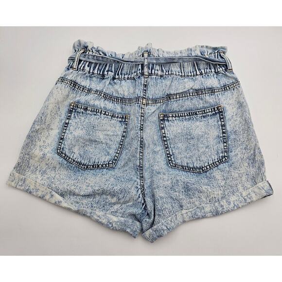 TGLA Women's Size S Acid Wash Pull On Cuffed Paperbag Jean Shorts w/Tie Waist - Picture 7 of 7